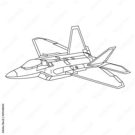 F 22 Raptor Aircraft Outline Illustration Military Airplane Coloring