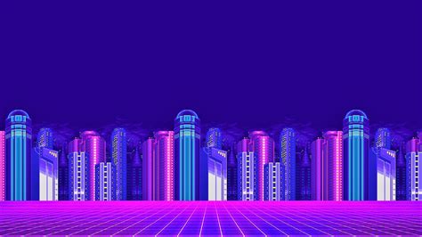 Lighting Buildings In Dark Purple Background Hd Vaporwave