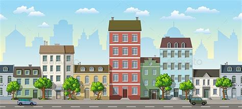 Seamless Cityscape Cartoon Background Vectors Graphicriver