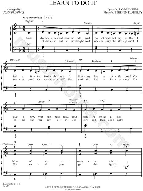 So as some final timeline thoughts: "Learn to Do It" from 'Anastasia' Sheet Music (Easy Piano ...