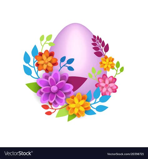 Easter Egg Decorated With Colorful Flowers Vector Image