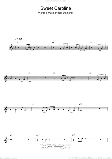 Sweet Caroline Sheet Music For Alto Saxophone Solo Pdf