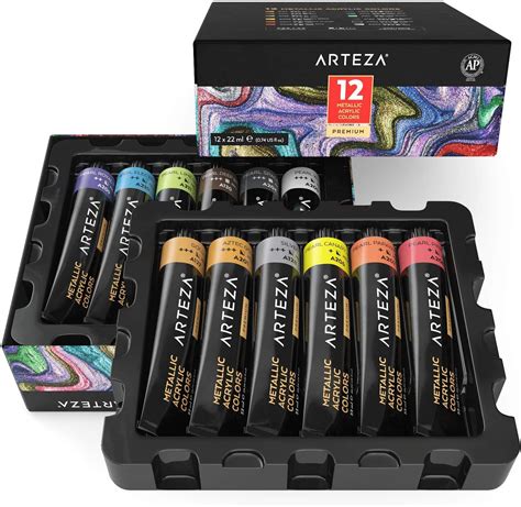 Although acrylics are known for their bright colors, many of the colors are the same as oil and can be used in a way that is indistinguishable from oil paints. ARTEZA Metallic Acrylic Paint, Set of 12 Colors/Tubes (22 ...