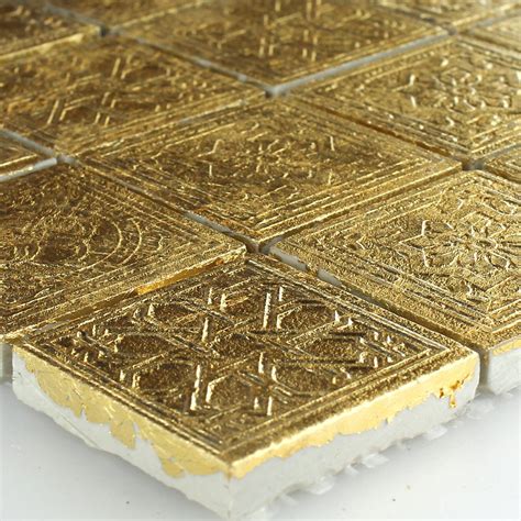 Keramik Effekt Mosaik Fliesen Gold Ornament 48x48x10mm | Fliesen