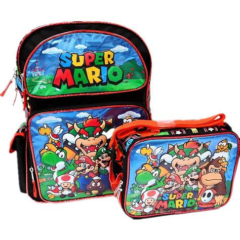Nintendo Super Mario 16 Large School Backpack With Lunch Bag Mario