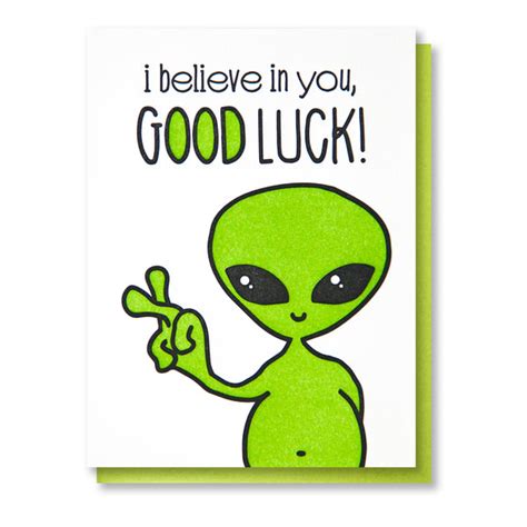 Funny Alien Good Luck Letterpress Card Kiss And Punch Kiss And Punch