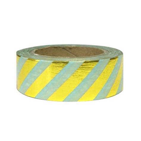 Wrapables Washi Masking Tape Metallic Gold Diagonal Stripes On Mint 1