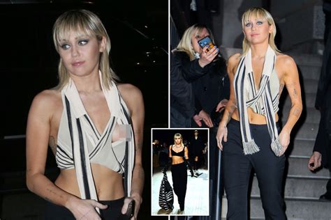 miley cyrus laughs off nip slip after wearing a scarf as a top at new york fashion week show