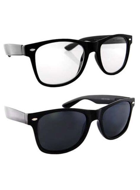 2 Retro Fashion Style Nerd Black Frame Clear Lens And Dark Lens