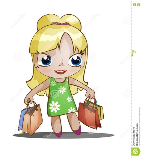 Chibi Girl With Purchases Stock Vector Illustration Of