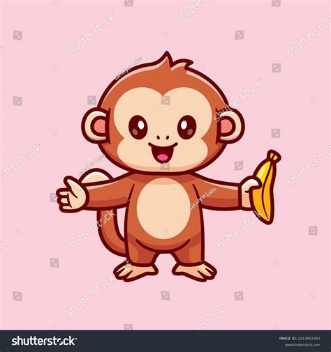 Cute Monkey Holding Banana Cartoon Vector Stock Vector Royalty Free