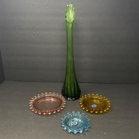 Lot 461 Colored Glass Set Imperial Glass Nesting Set 16 Green Bud Vase Dr Denver