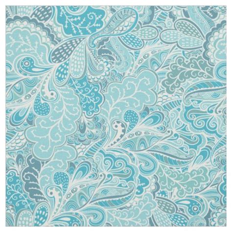 Teal Blue White Elegant Paisley Pattern Fabric Zazzle