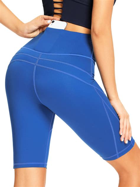 chrleisure high waisted yoga biker shorts for women with pockets tummy control workout spandex
