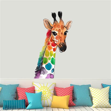 Colorful Giraffe Wall Decal Baby Bedroom Watercolor Art Decor Etsy