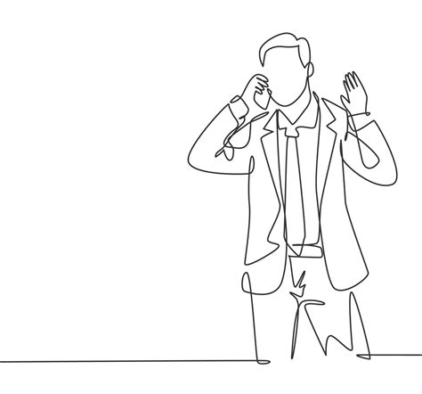 One Continuous Line Drawing Of Young Manager Calling His Staff Using