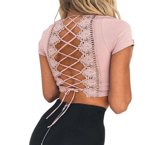 Plunge Criss Cross Back With Lace Detail Crop Top Crop Tops Neck Crop Top Lace Panelled
