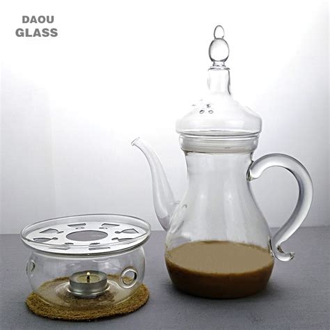 New Style Arabic Coffee Sets Clear Glass Coffee Pot 900ml With Warmer
