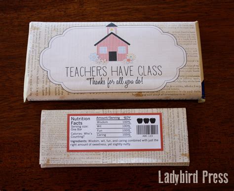 Teacher Appreciation T Candy Bar Wrapper By Ladybirdpress