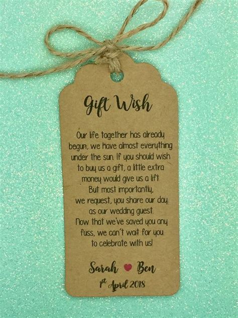 Check out this post on c.r.a.f.t. Personalised Wedding Gift Wish Money Request Poem by GREENFOXYtags | Wedding gift money, Wedding ...