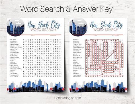 New York City Word Search Puzzle For Kids Homeschool Lesson Teacher
