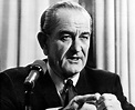 U.S. President Lyndon B. Johnson addresses the nation in a radio and ...