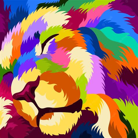 Premium Vector Illustration Colorful Lion Head With Pop Art Style
