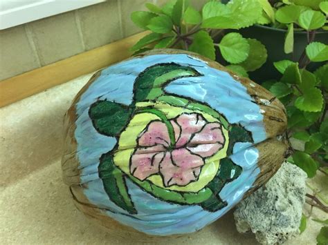 Large Hibiscus Sea Turtle Hibiscus Hand Painted Coconut