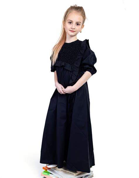 Girls Maxi Dress Shabbos Robe With Ruffles Black Thelingerieshopny