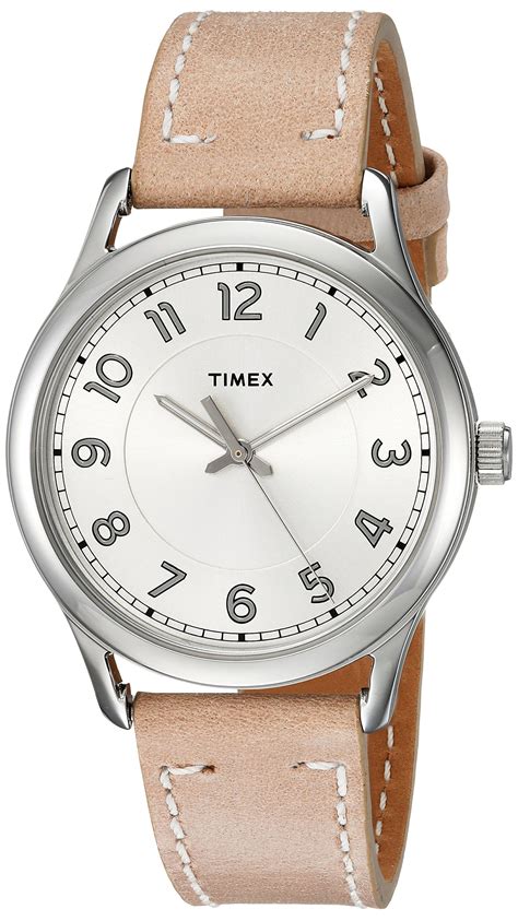 Timex Timex Womens New England Sandsilver Leather Strap Watch