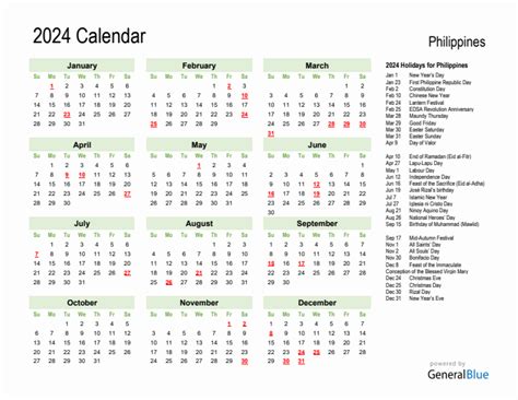 2024 Philippines Calendar With Holidays