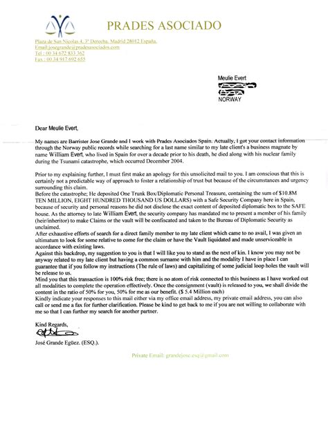 Inheritance Scam Letter In The Postal Mail