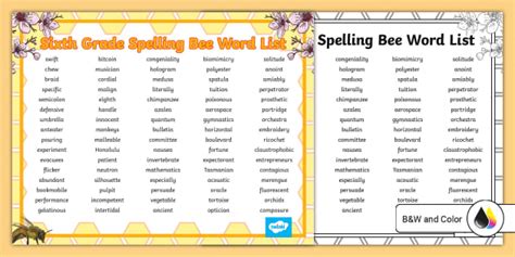 Sixth Grade Spelling Bee Word List Teacher Made Twinkl