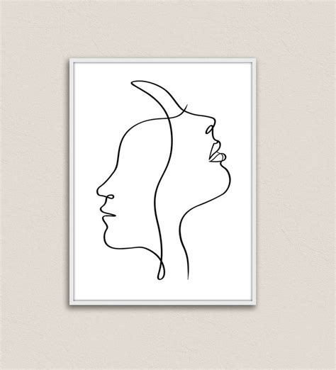 Double Face Line Poster Printable One Line Face Drawing Etsy Face
