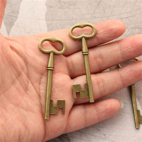 Skeleton Keys Double Sided Antique Brass Steampunk Supplies Etsy