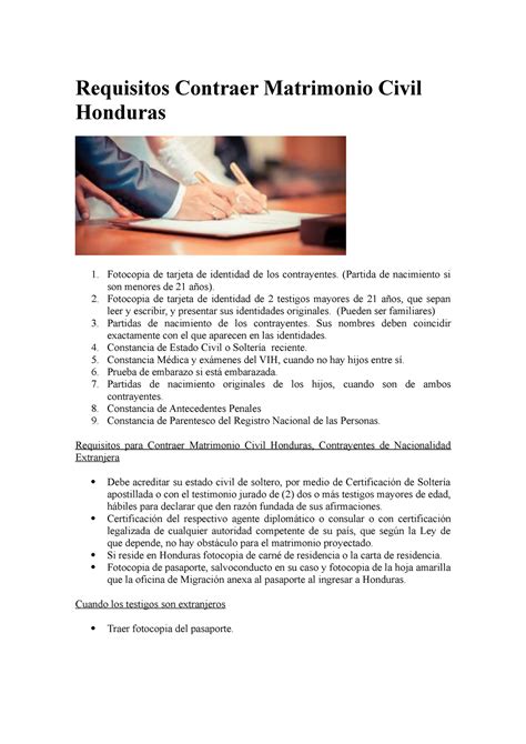 Requisitos Contraer Matrimonio Civil Honduras Requisitos Contraer