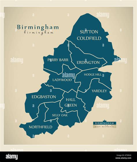Modern City Map Birmingham With Labelled Boroughs Illustration Stock