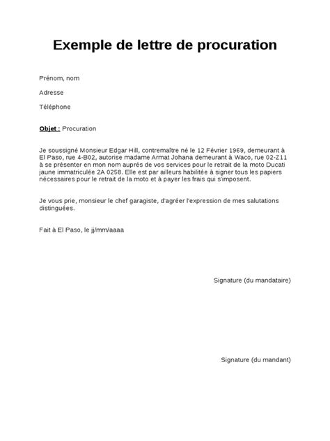 Exemple de Lettre de Procuration  PDF