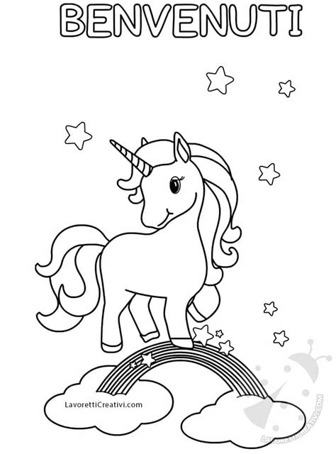 Disegno unicorno kawaii da stampare gratis e colorare per bambini. Addobbi inizio anno scuola con unicorno - Lavoretti Creativi