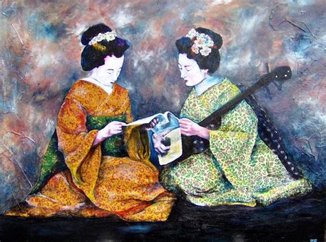 Christy Freeman Geisha Music Lesson Painting Japanese Watercolor Art