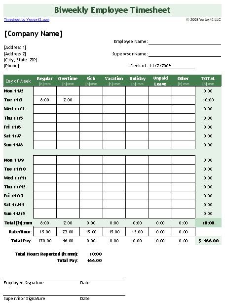 Construction Timesheet Template Excel
