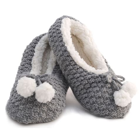 Womensladies Fleece Lined Knitted Slipper Socks With Grip Ebay