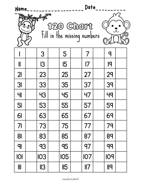 Missing Numbers To 120 Counting To 120 Worksheets 50s 100s 120