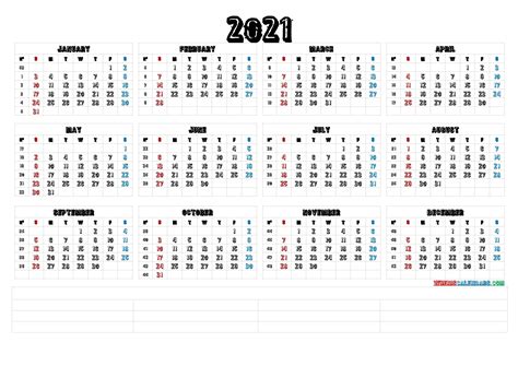 Print 12 Month Free Printable 2021 Calendar With Holidays Printable