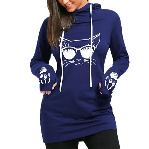 S 5xl Oversize Cat Printed Hoodies Sweatshirts Female Casual Long