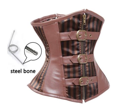 Brown Steampunk Clothing Women Plus Size Corset Top Striped Buckle Gothic Steel Bone Corset