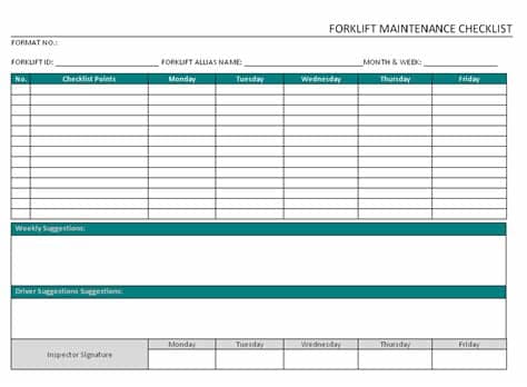 Use a workbook with data stored in worksheet data in formats other than those described above could cause unpredictable results when. Forklift Maintenance Schedule Template - printable ...