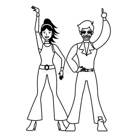 Disco People Cartoon In Black And White Stock Vector Illustration Of