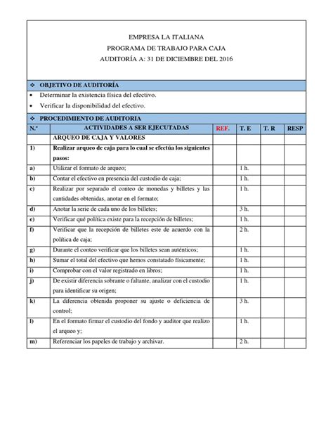 Matriz Y Programas De Auditoria Pdf Contabilidad Inversiones