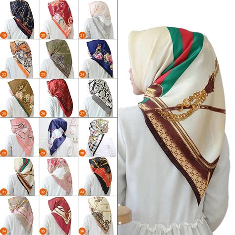 Aibins 2a1 49 Satin Bawal Corak Muslimah Hijab Scarf Floral Print Tudung Bawal Square Headscarf